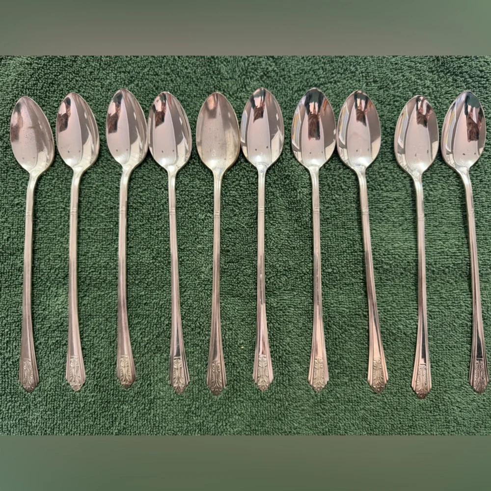 Vintage Royal Saxony silver plate 8” long slender spoons- set of 10